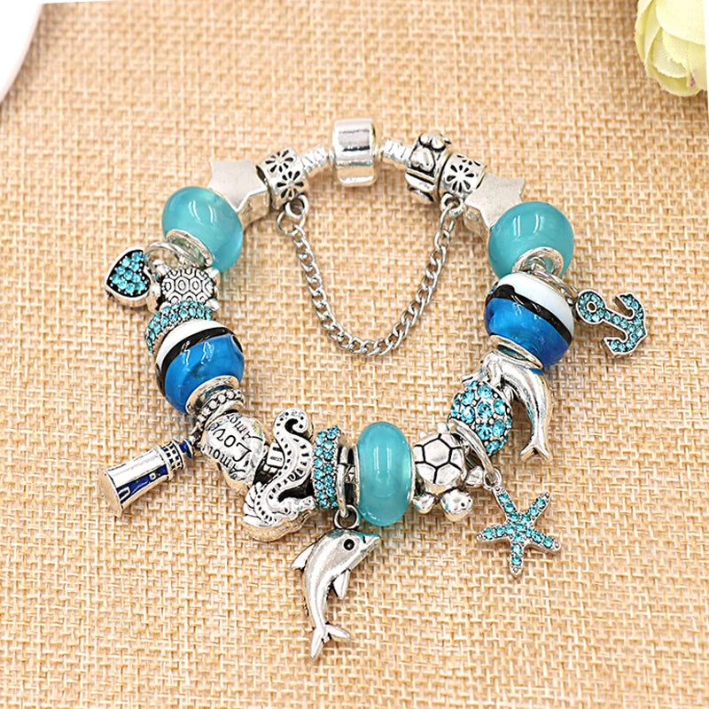 Blue Murano Dolphin Bracelet - Women's Jewelry