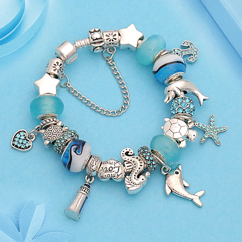 Blue Murano Dolphin Bracelet - Women's Jewelry