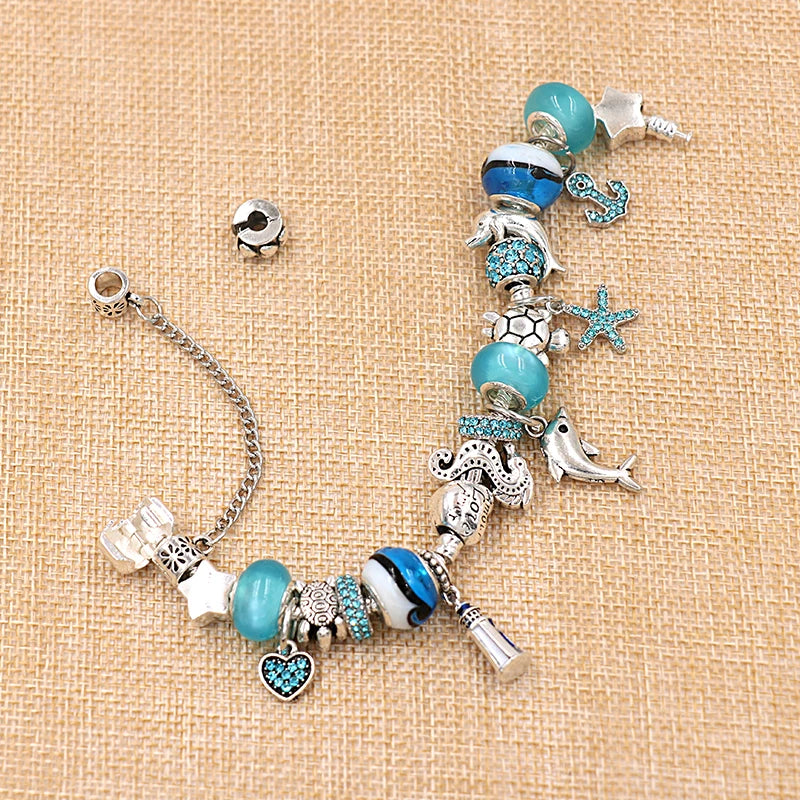 Blue Murano Dolphin Bracelet - Women's Jewelry