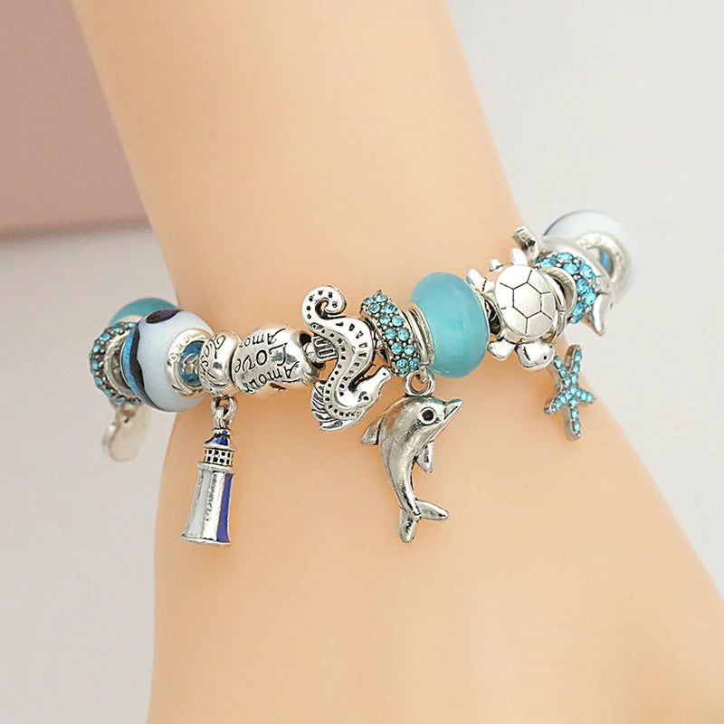 Blue Murano Dolphin Bracelet - Women's Jewelry