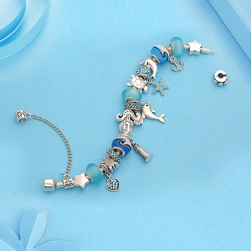 Blue Murano Dolphin Bracelet - Women's Jewelry