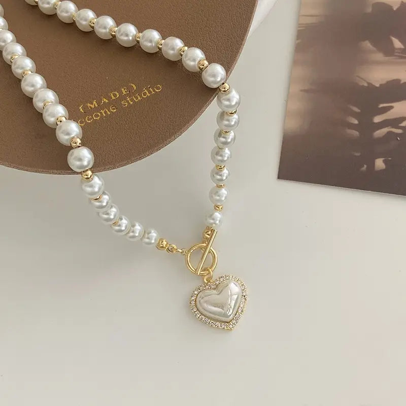 Elegant Pearl Heart Pendant Necklace – Luxury Jewelry Gift for Women