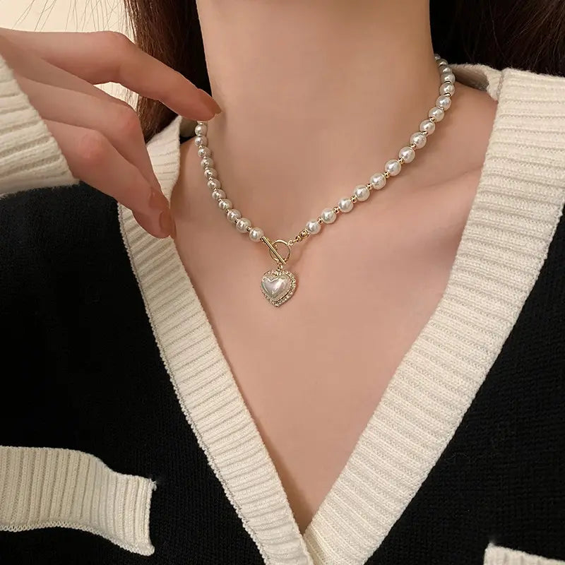 Elegant Pearl Heart Pendant Necklace – Luxury Jewelry Gift for Women
