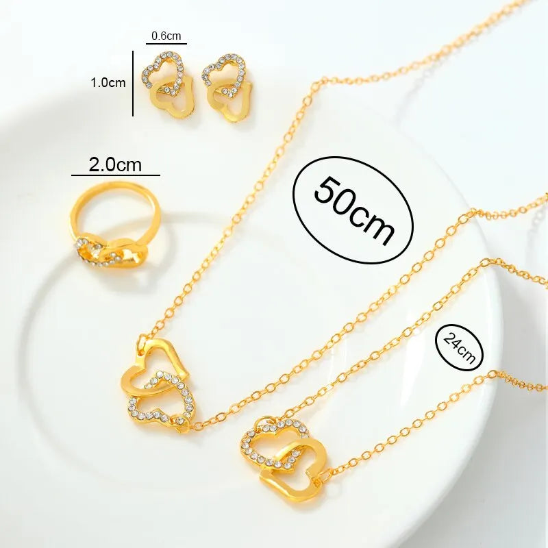 Gold Heart-Shaped Jewelry Set with Rhinestone Accents