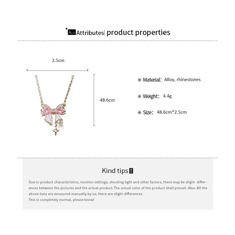 Elegant Pink Bow Necklace – Stylish Pendant for Ladies