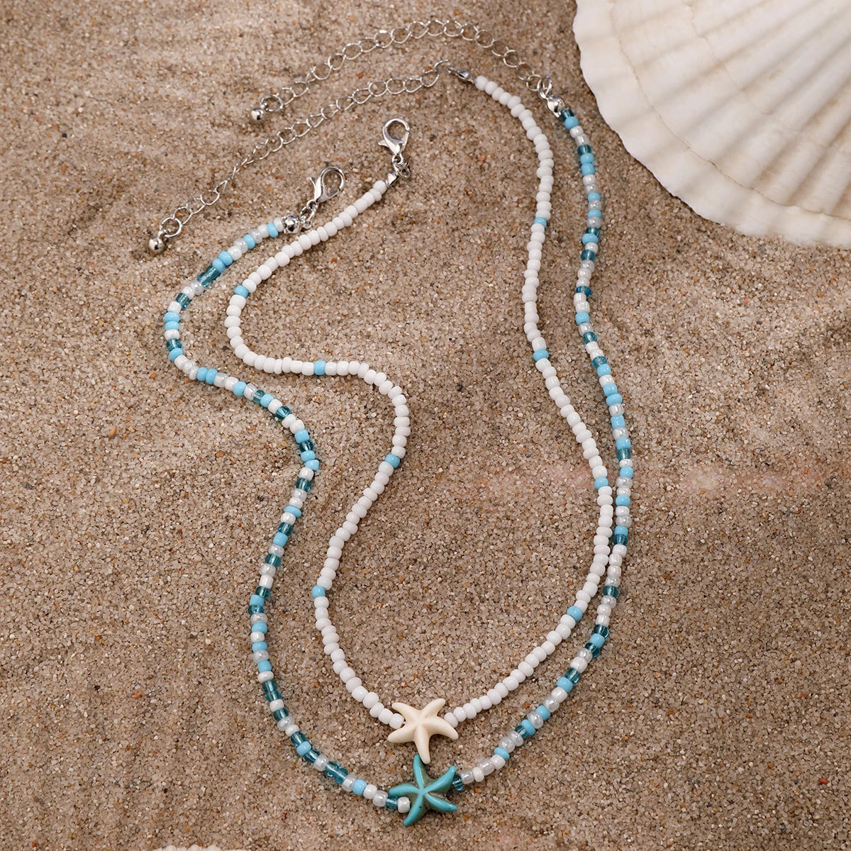 women's necklace with starfish and turtle"