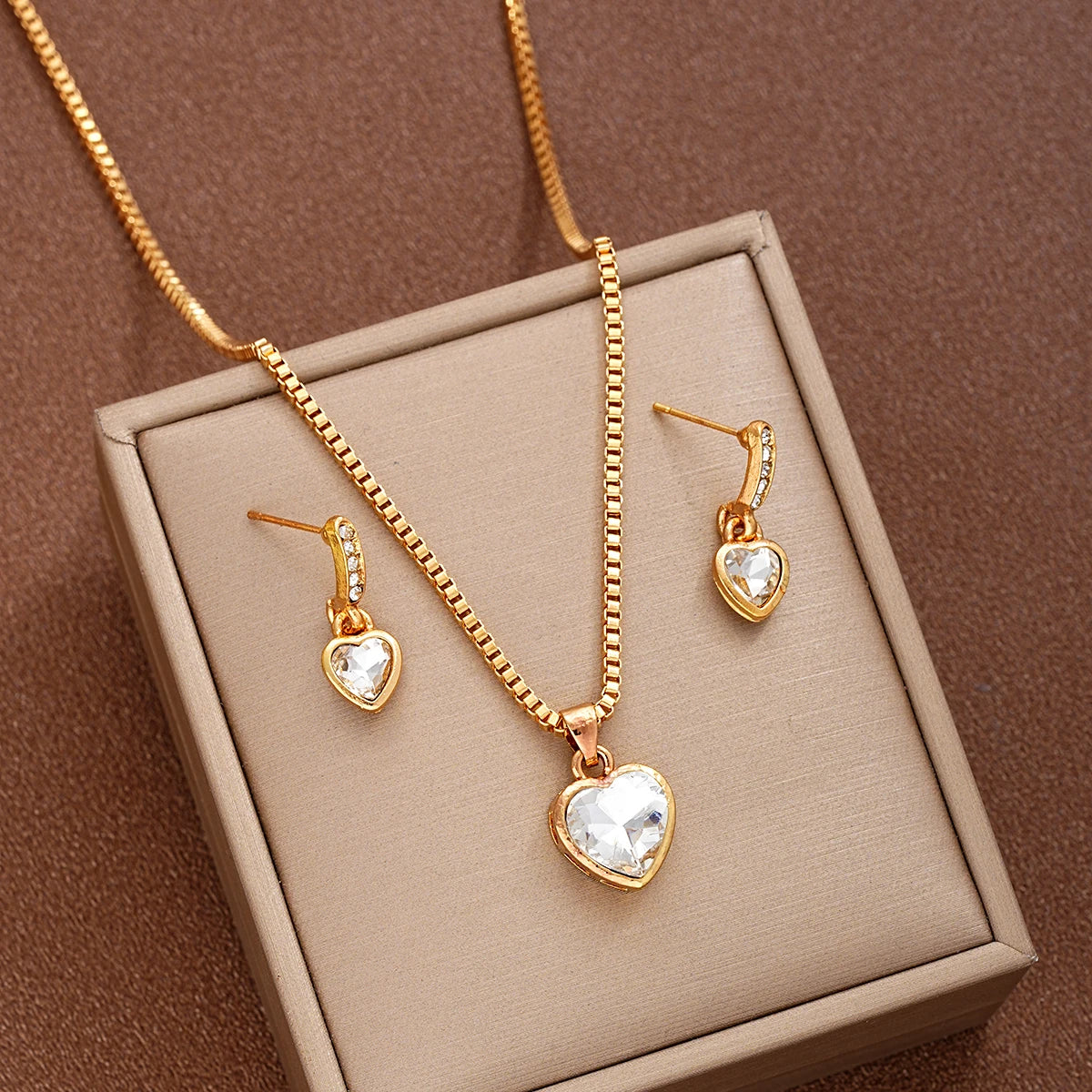 Elegant Heart Pendant & Earring Set