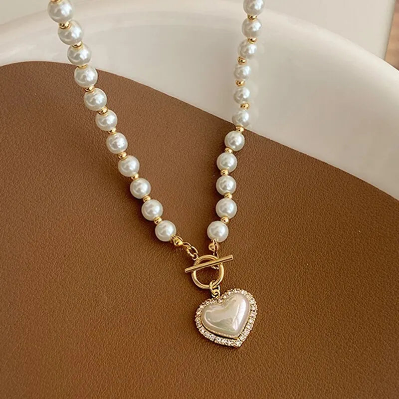 Elegant Pearl Heart Pendant Necklace – Luxury Jewelry Gift for Women