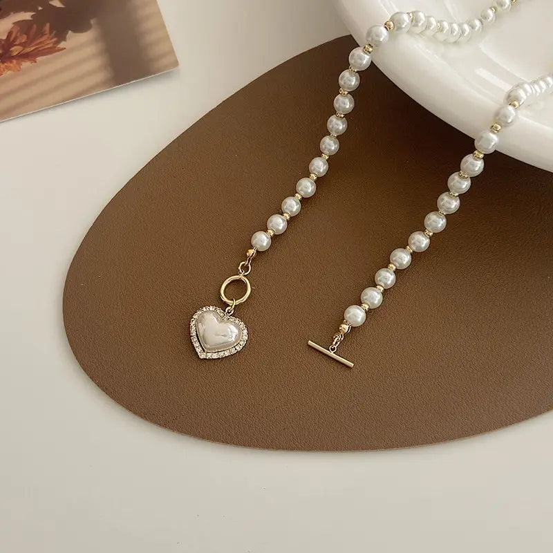 Elegant Pearl Heart Pendant Necklace – Luxury Jewelry Gift for Women