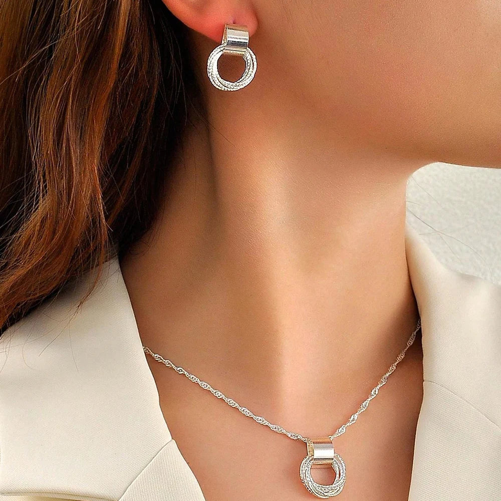 Silver Stud & Link Chain Jewelry Set