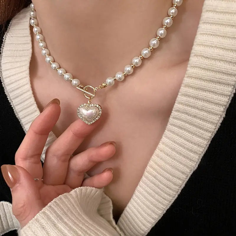 Elegant Pearl Heart Pendant Necklace – Luxury Jewelry Gift for Women
