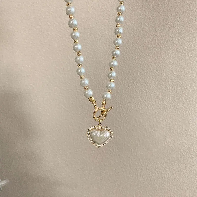 Elegant Pearl Heart Pendant Necklace – Luxury Jewelry Gift for Women