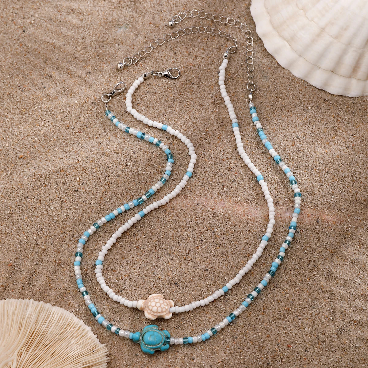 women's necklace with starfish and turtle"