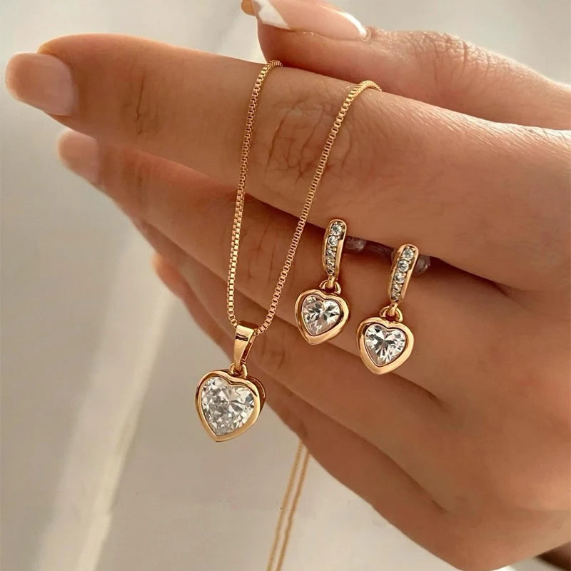 Elegant Heart Pendant & Earring Set
