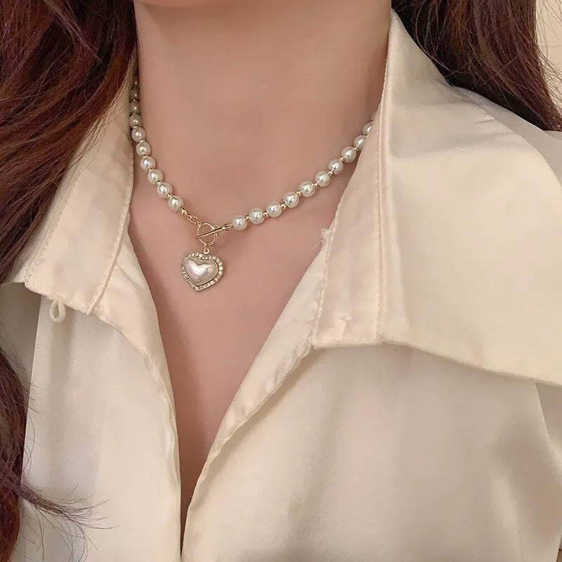 Elegant Pearl Heart Pendant Necklace – Luxury Jewelry Gift for Women
