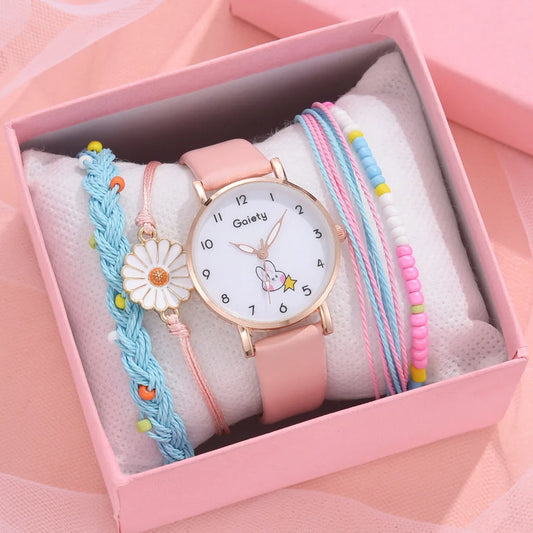 The Ultimate Fashion Accessories for Students: Bunny Elegance Watch and Bracelet Set