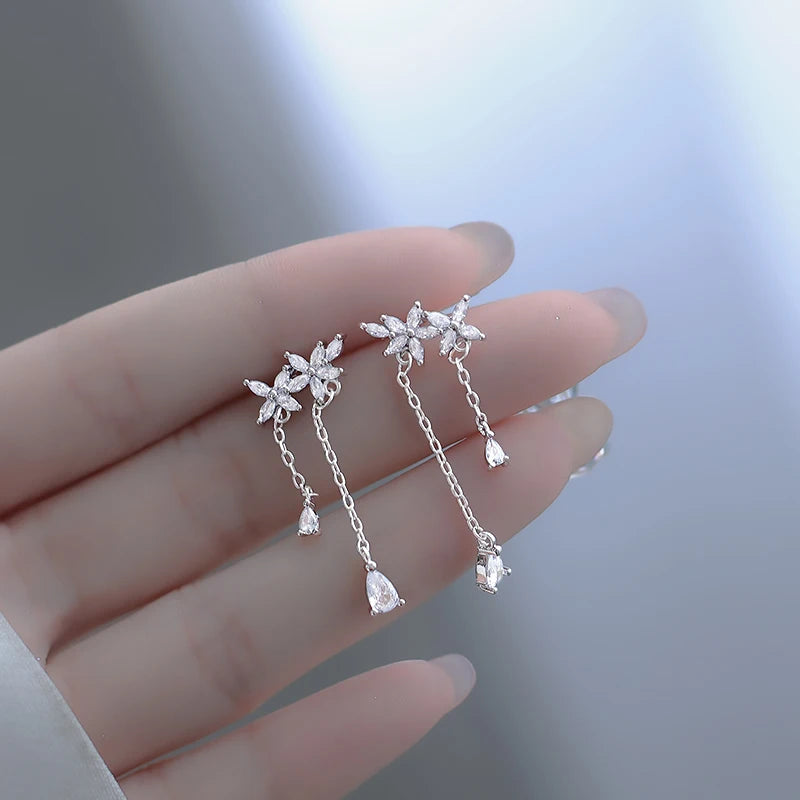 Flower Tassel Earrings in Silver for Women