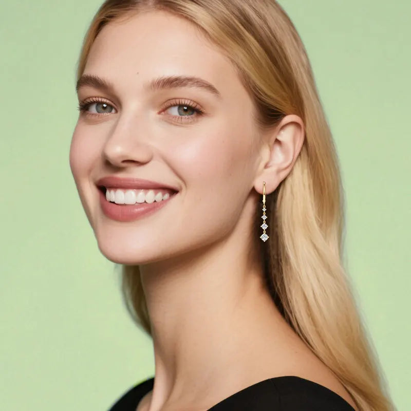 Sterling Silver Long Moissanite Dangle Earrings