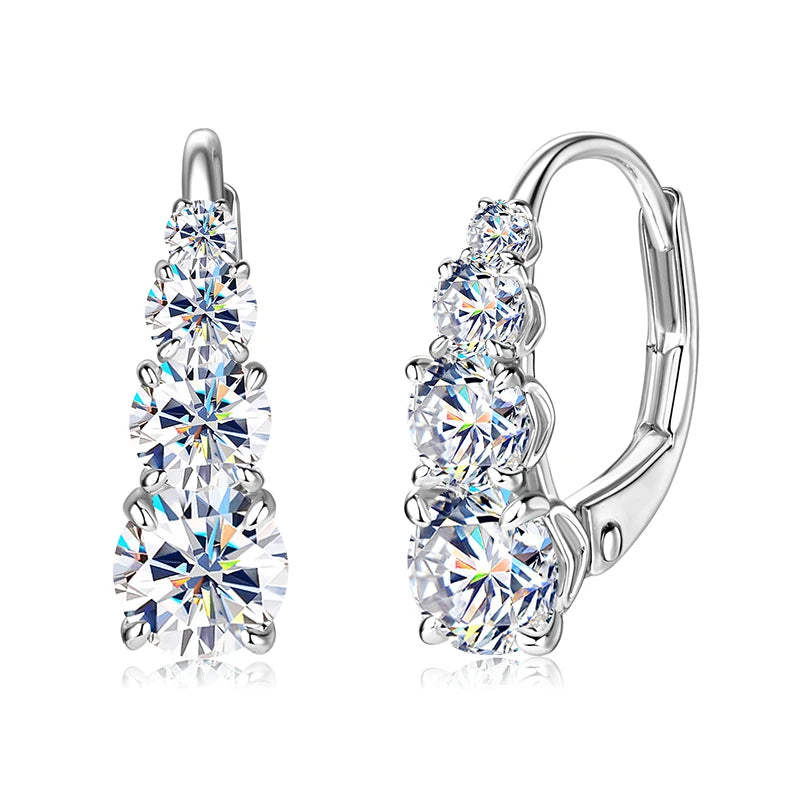 Elegant Moissanite Silver Clip Hoop Earrings