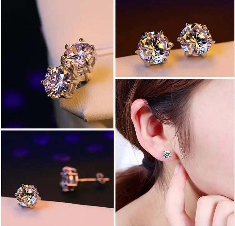 Luxury Crystal Round Stud Earrings in Sterling Silver