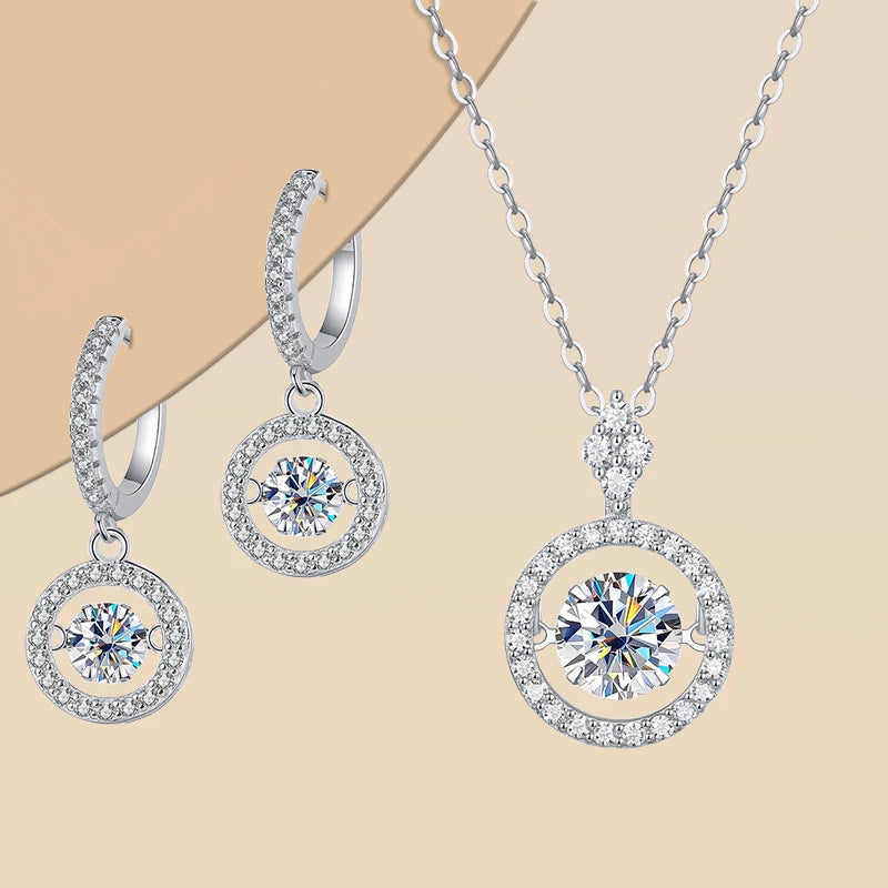 Silver Moissanite Earring & Necklace Set