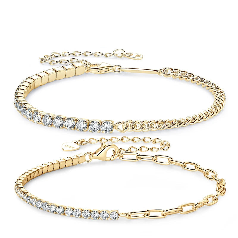 18k Gold Moissanite Half Tennis Cuban Bracelet