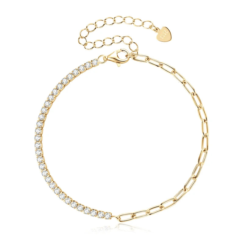 18k Gold Moissanite Half Tennis Cuban Bracelet