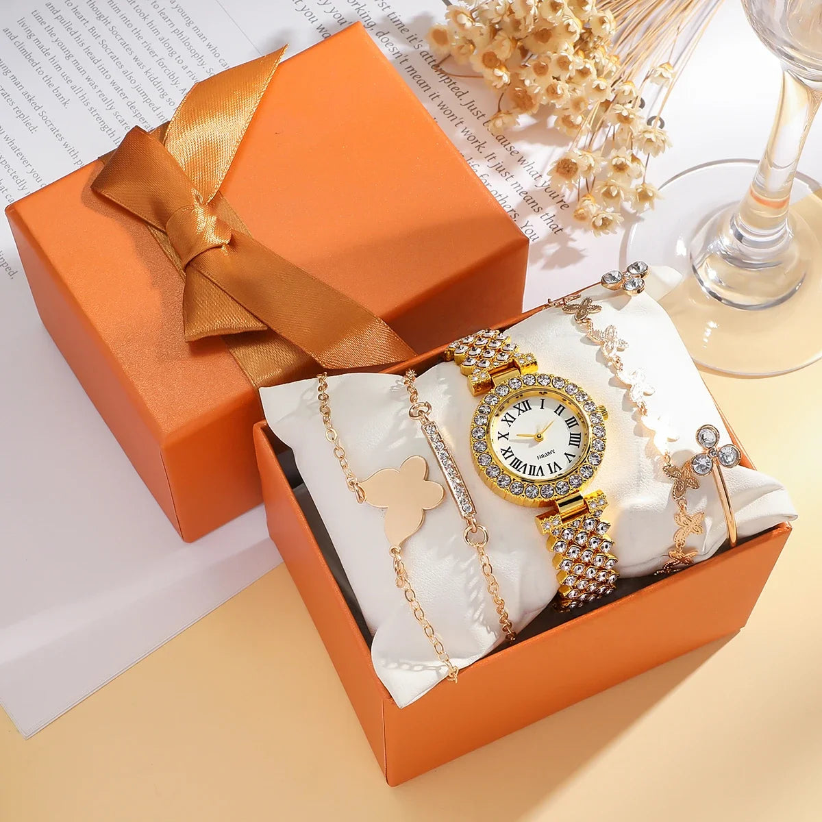 Women’s Full Diamond Watch & Jewelry Set
