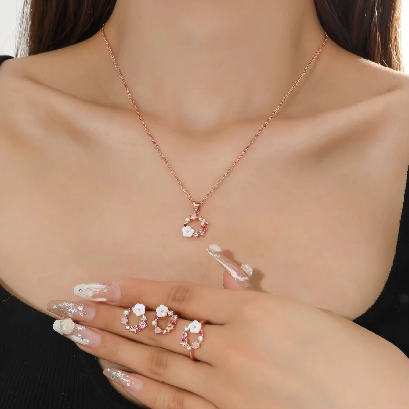 Rose Gold Flower Jewelry Set