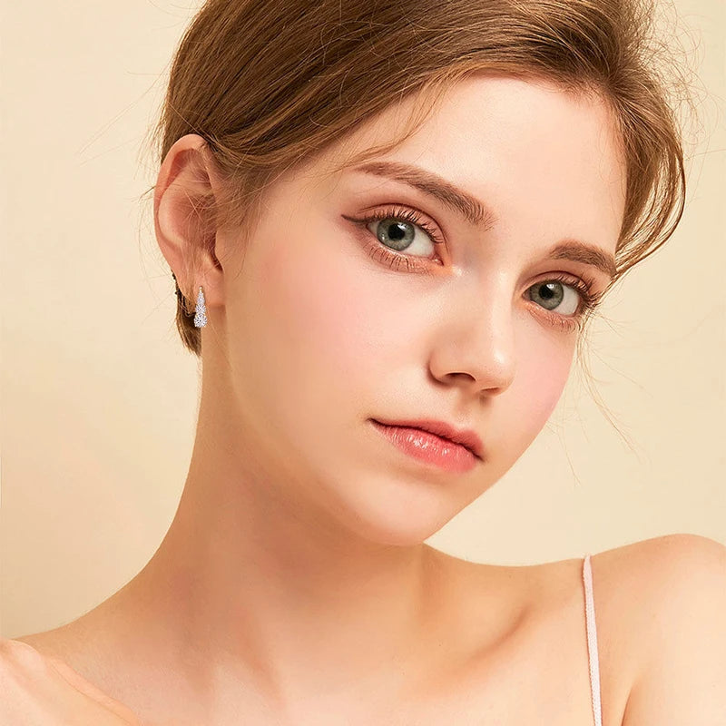 Elegant Moissanite Silver Clip Hoop Earrings
