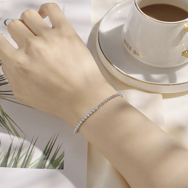 18k Gold Moissanite Half Tennis Cuban Bracelet