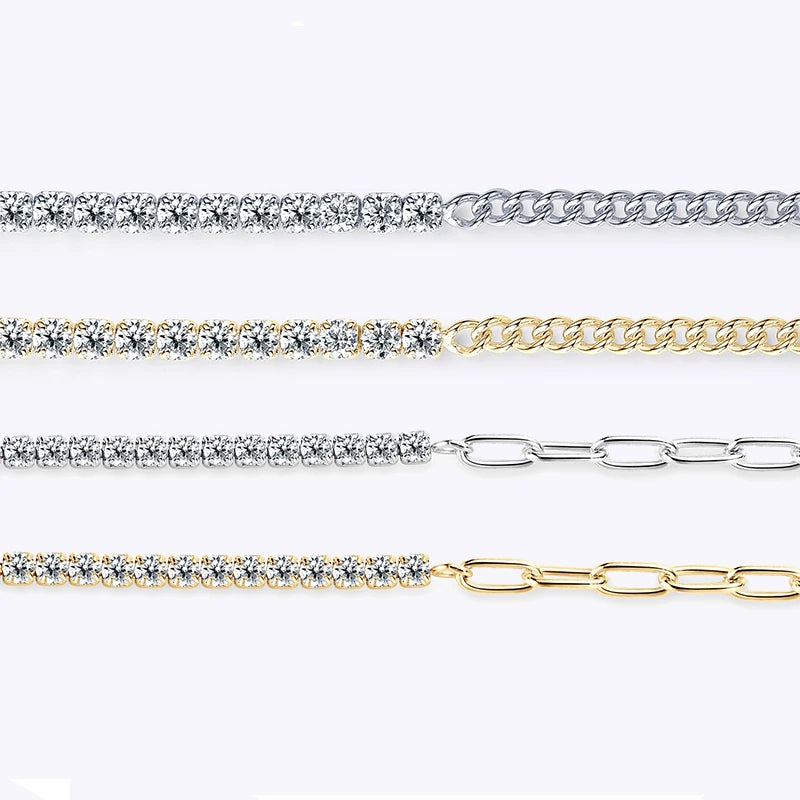 18k Gold Moissanite Half Tennis Cuban Bracelet