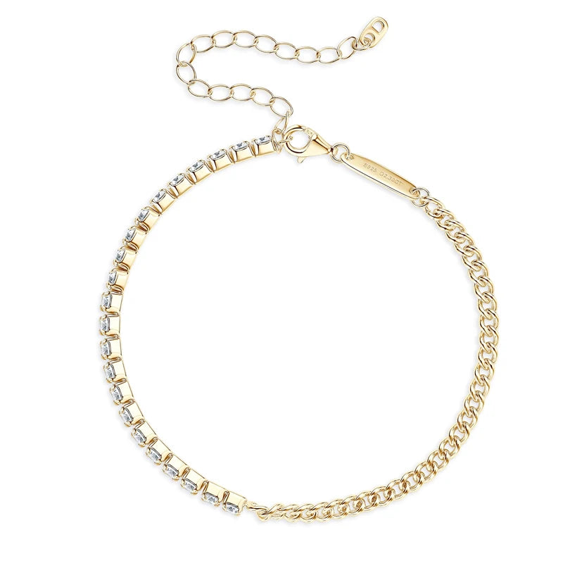 18k Gold Moissanite Half Tennis Cuban Bracelet