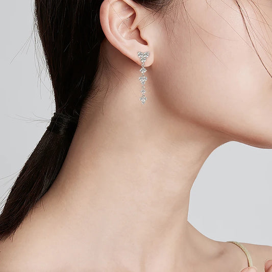 Long Moissanite Drop Earrings in 925 Silver