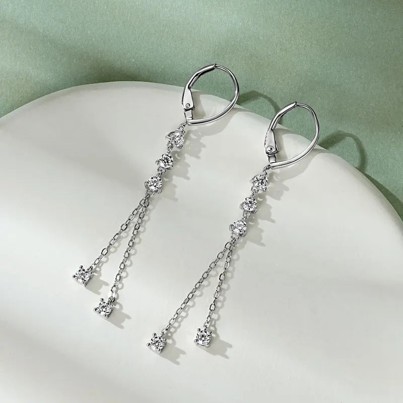 Women’s Long Moissanite Tassel Earrings in Silver