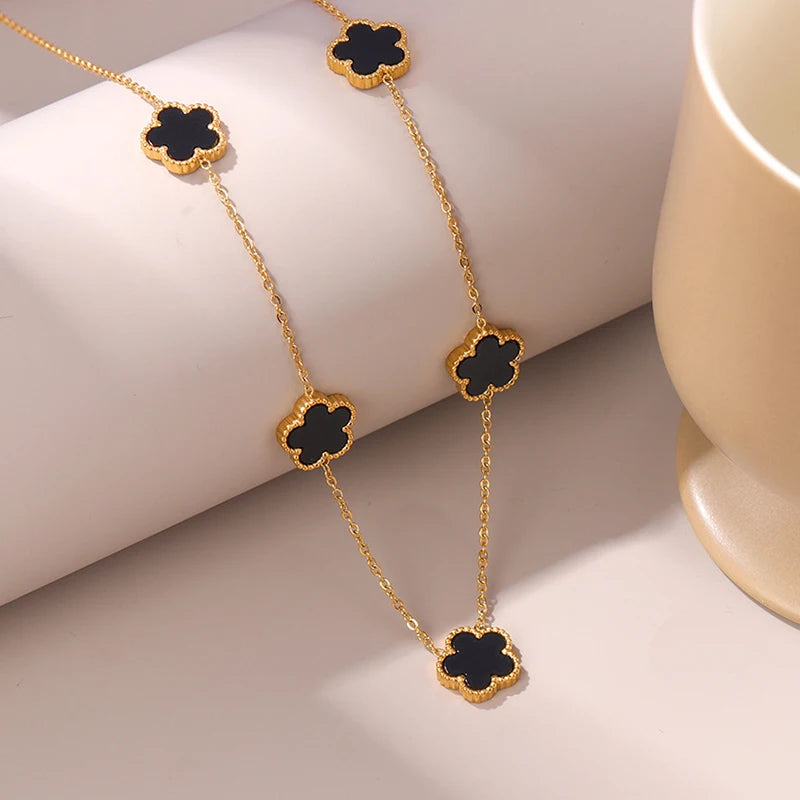 Gold-Plated Flower Clover Necklace