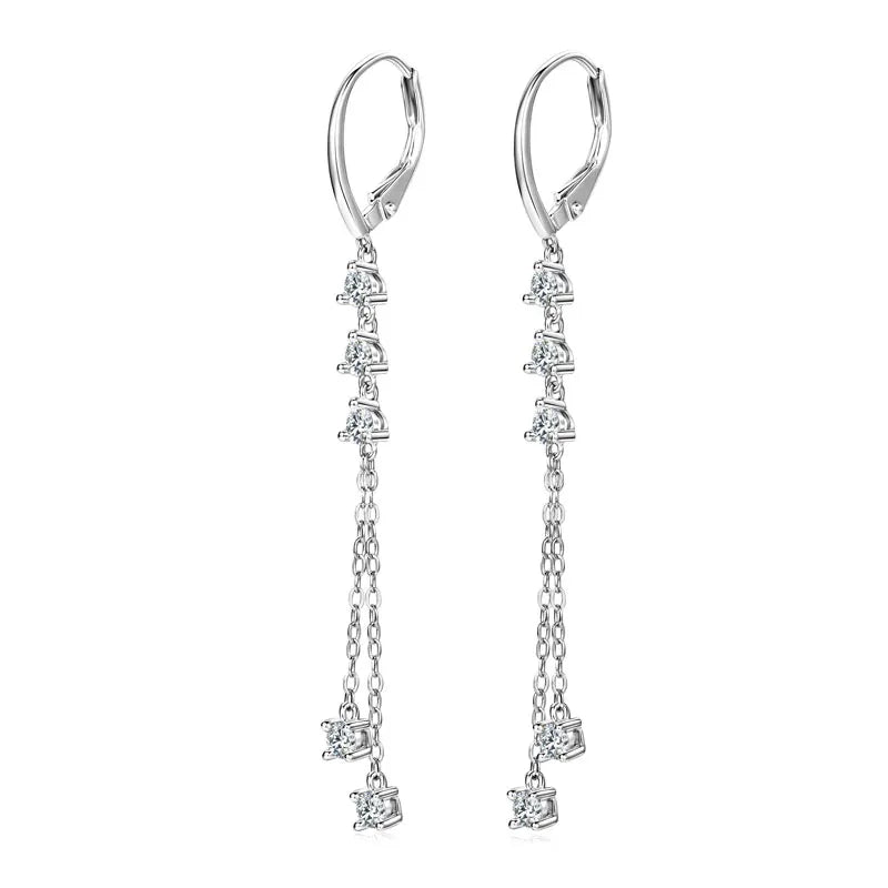 Women’s Long Moissanite Tassel Earrings in Silver