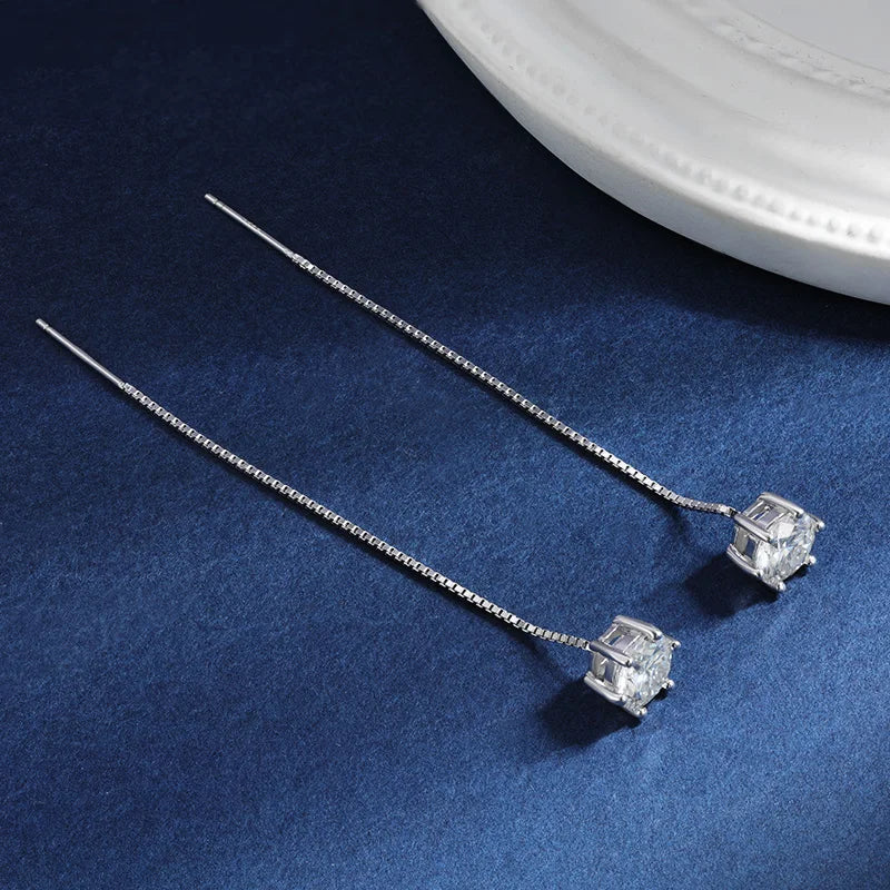 Colorful Moissanite Tassel Earrings in Sterling Silver