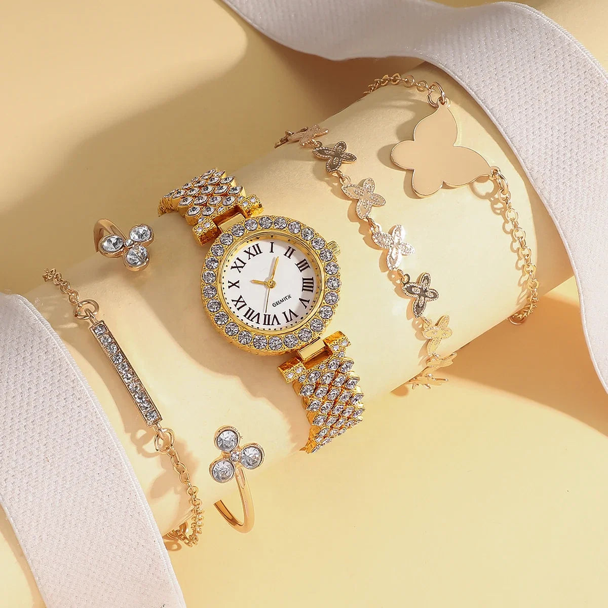 Women’s Full Diamond Watch & Jewelry Set