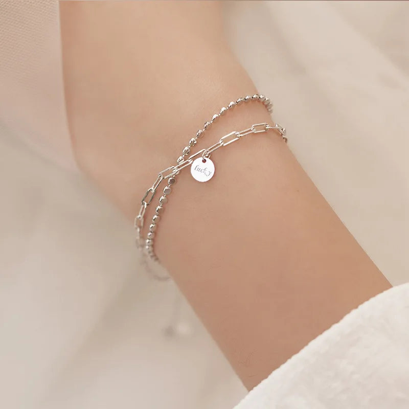 Romantic Sterling Silver Bracelet with Heart and Bead Charms