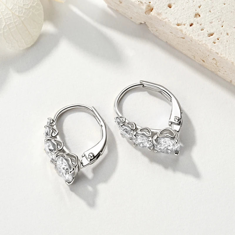 Elegant Moissanite Silver Clip Hoop Earrings