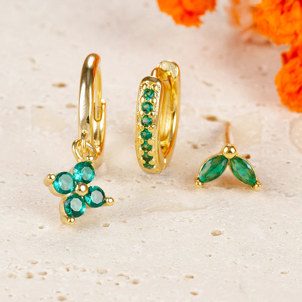 Flower Earrings with Green Zircon – Women’s Dangle Jewelry