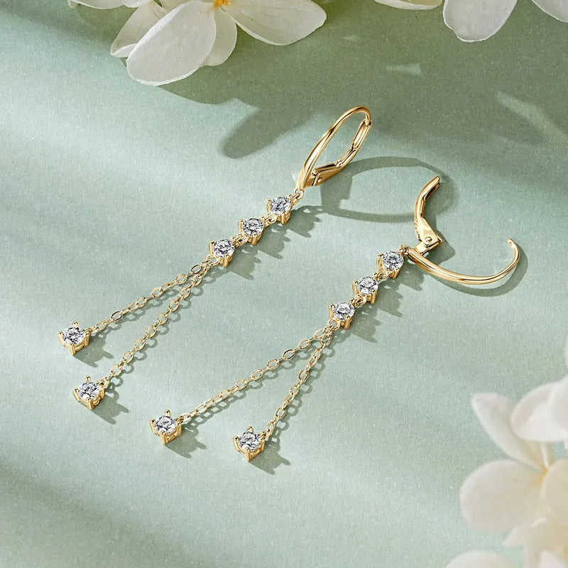 Women’s Long Moissanite Tassel Earrings in Silver