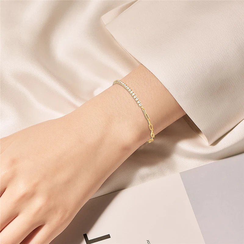 18k Gold Moissanite Half Tennis Cuban Bracelet