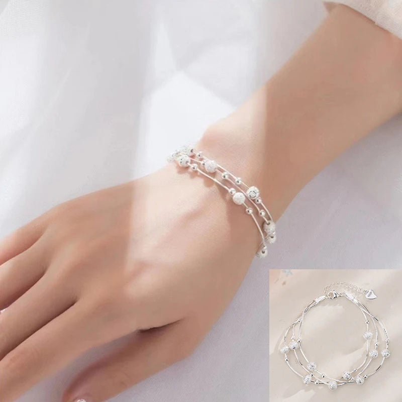 Romantic Sterling Silver Bracelet with Heart and Bead Charms