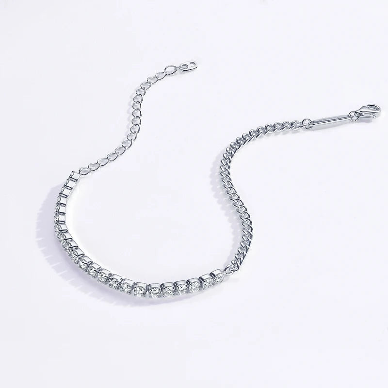 18k Gold Moissanite Half Tennis Cuban Bracelet