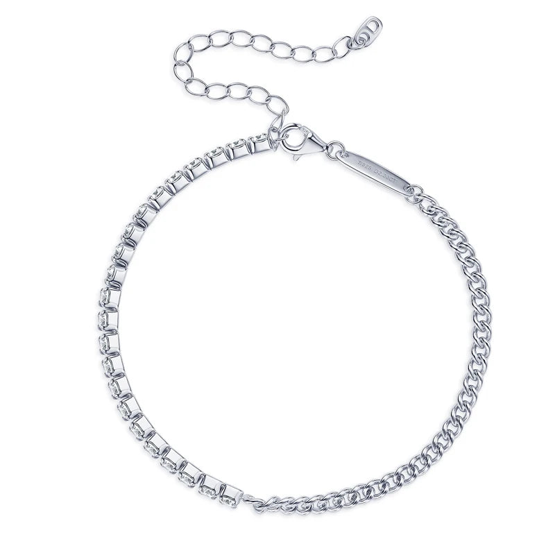 18k Gold Moissanite Half Tennis Cuban Bracelet