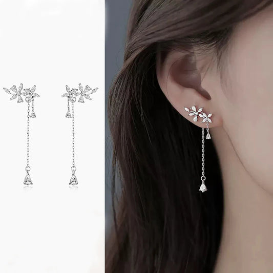 Flower Tassel Earrings in Silver for Women